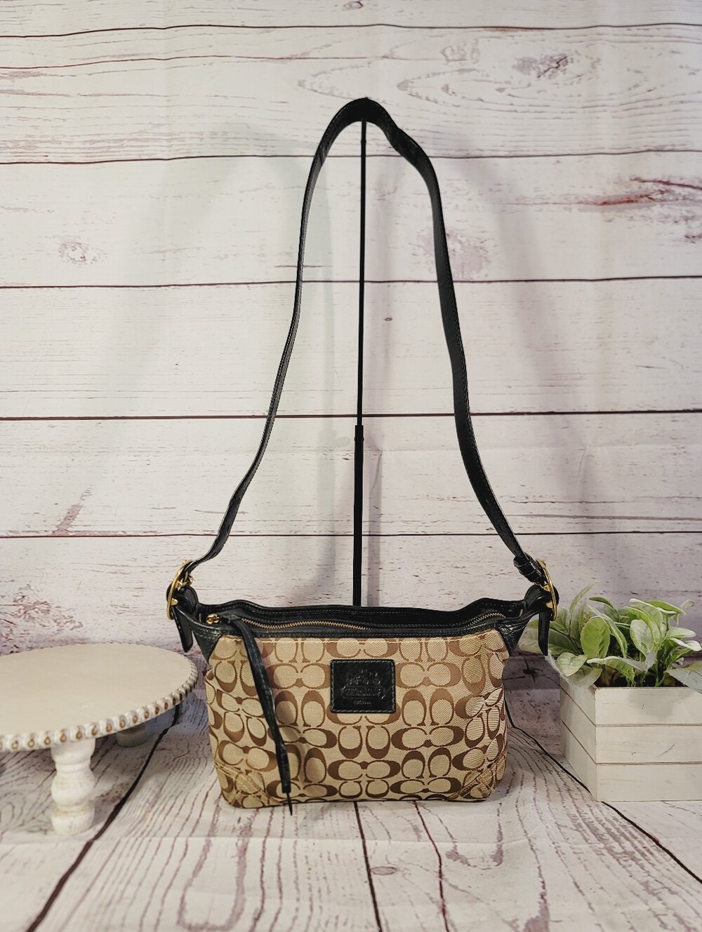 Vintage Y2K Coach Signature Canvas Hobo Crossbody-Shoulder Bag Brown Tan 12594 - Picture 3 of 16